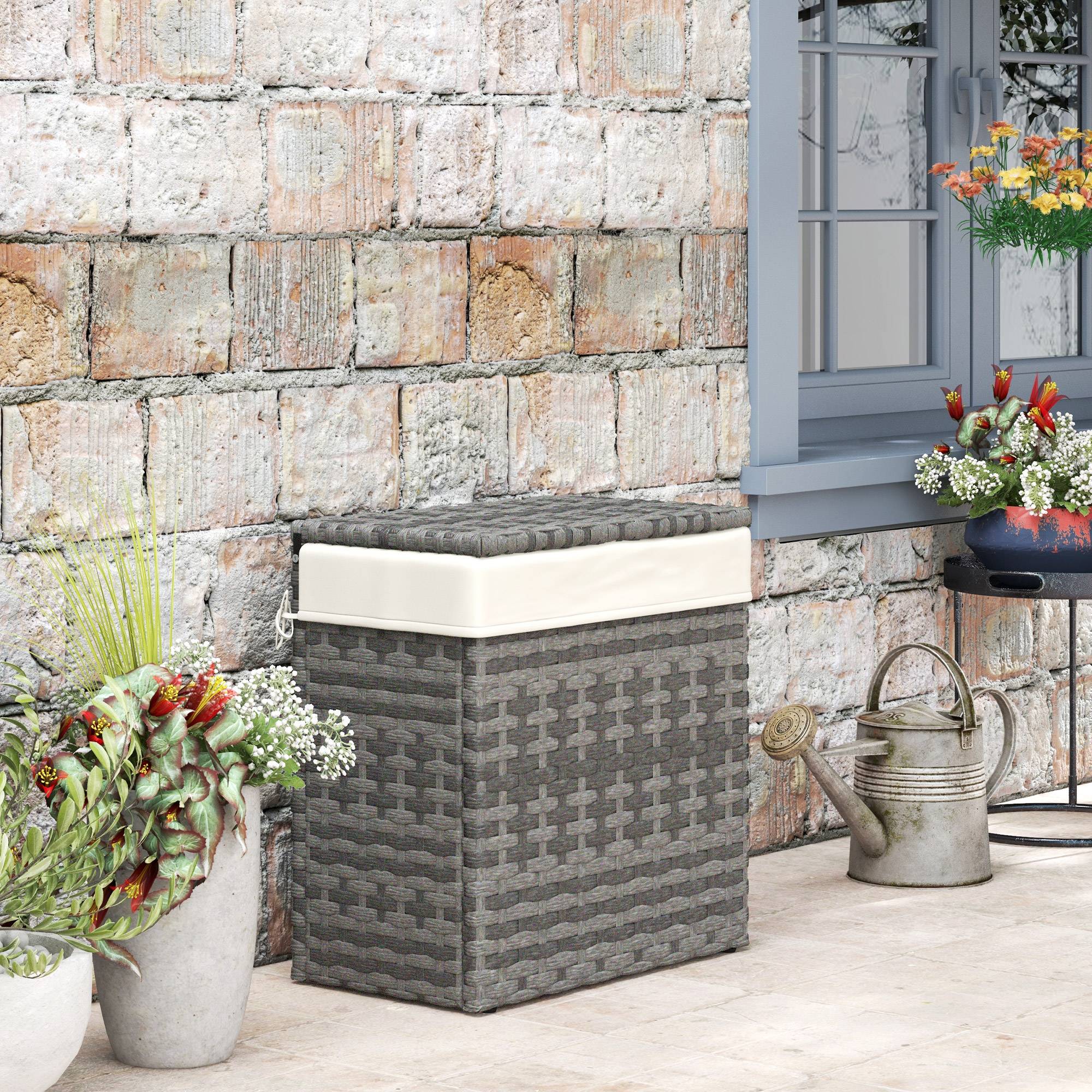 Malle de rangement jardin acier résine tressée doublure 57cm gris - ComfortXL Outdoor Living - Image 4