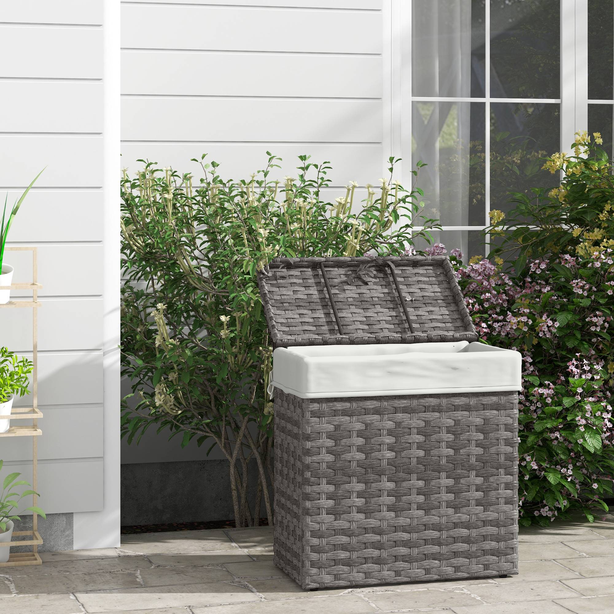 Malle de rangement jardin acier résine tressée doublure 57cm gris - ComfortXL Outdoor Living - Image 3
