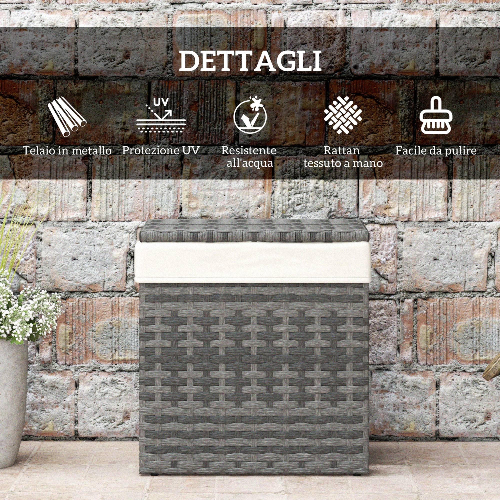 Malle de rangement jardin acier résine tressée doublure 57cm gris - ComfortXL Outdoor Living - Image 6