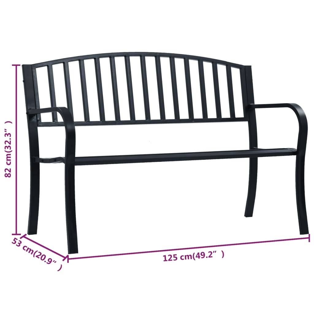 Vidaxl - Banc de jardin 125 cm Noir Acier vidaXL 47941 - Imagen 3