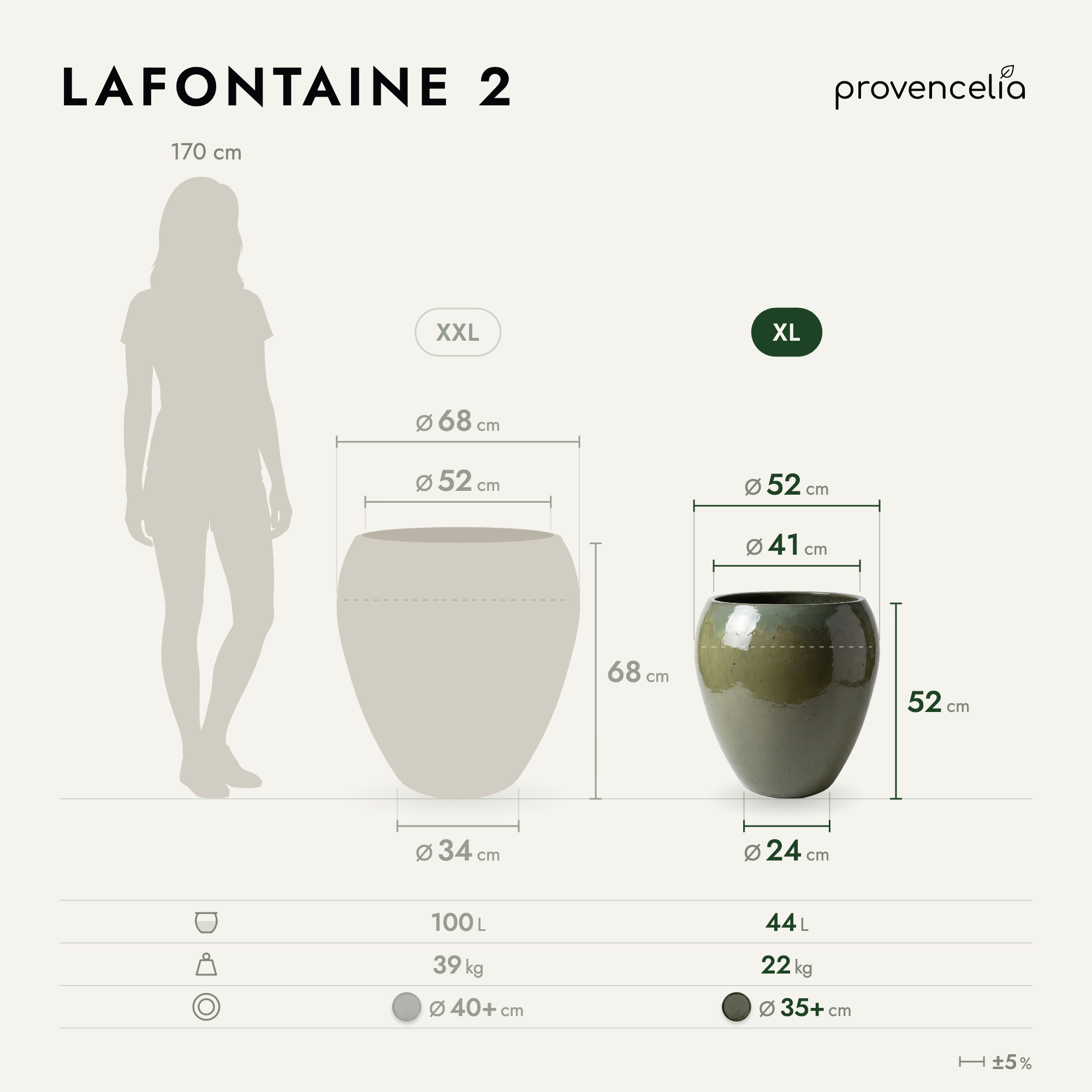 Provencelia - Pot LAFONTAINE2 50x52cm vert crème - Image 4
