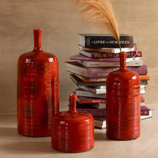 Vase Bouteille en Céramique "Akane" 49cm Rouge - Image 5