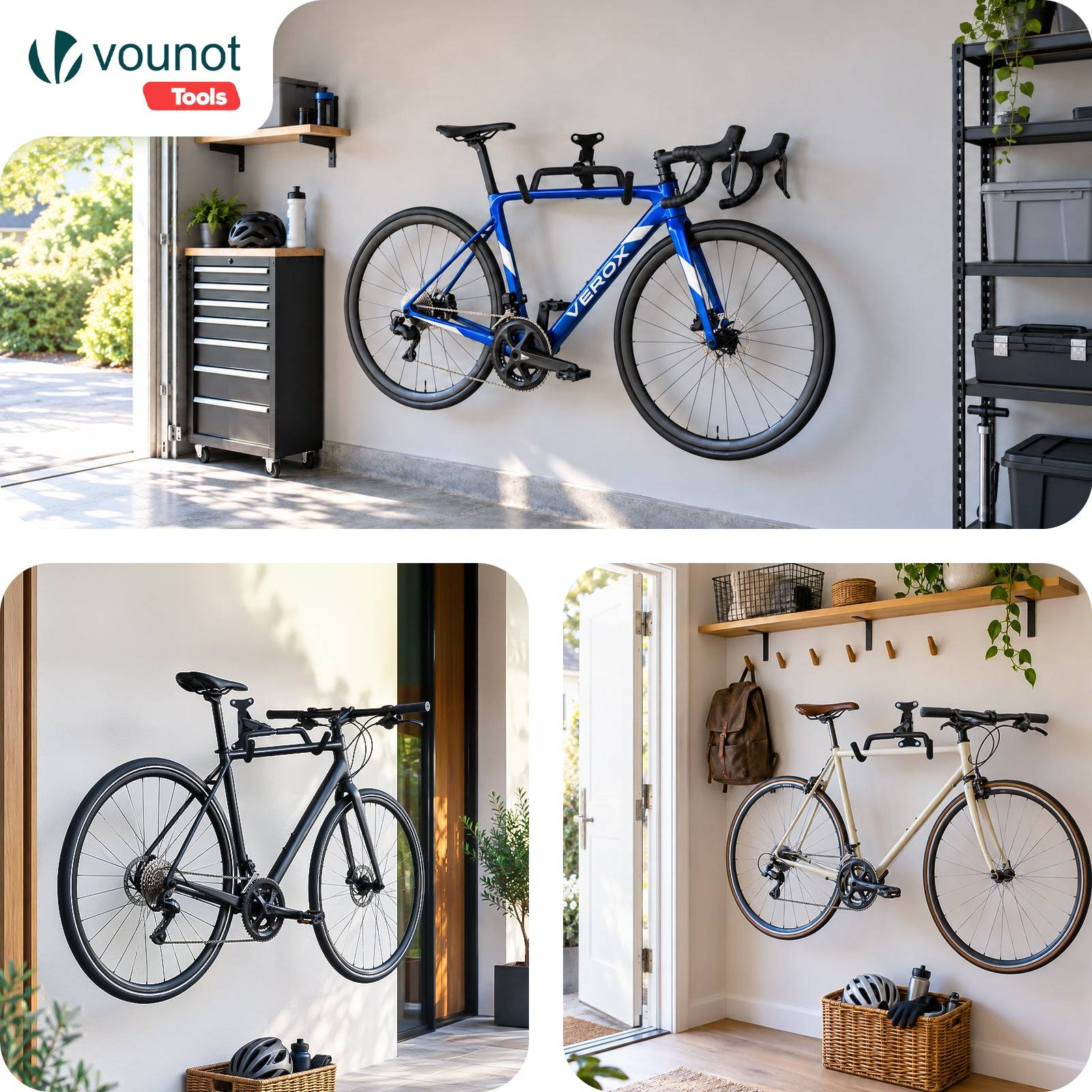 Vounot - Lot de 2 Supports muraux pour vélos réglables et pliables - Métal - Charge max 30kg - Noir - VOUNOT® - Image 7