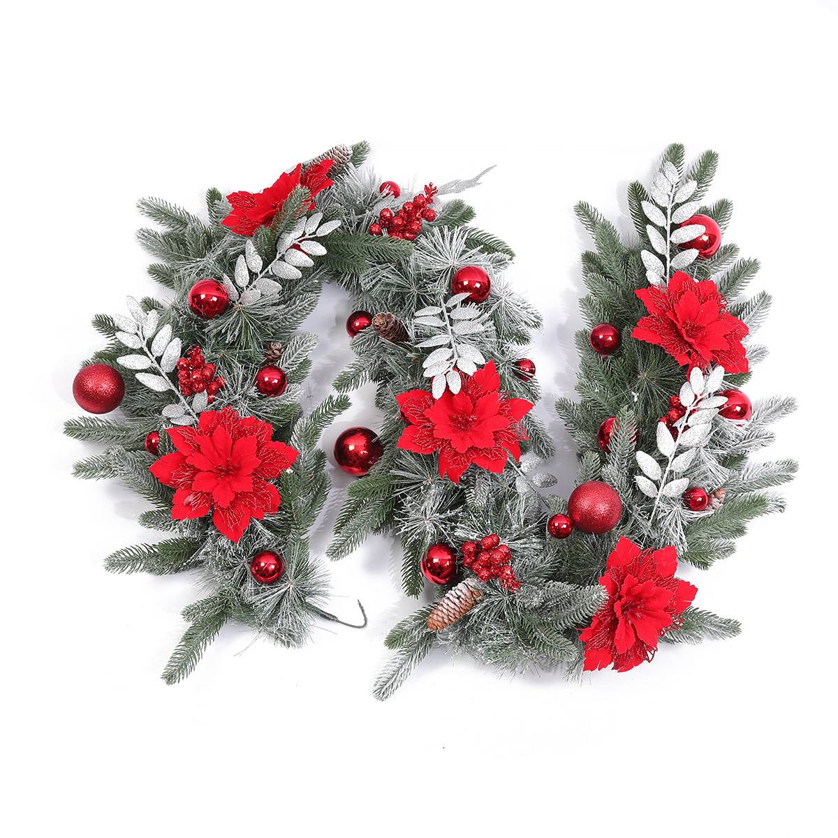 Vignes floquées de 1,2 m, couronne suspendue de décoration de Noël, couronne de pin simulé, adaptée aux portes d'entrée et aux fenêtres. - Image 5