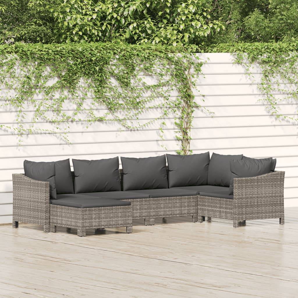 Salon de Jardin Modulable 5 Places avec Pouf en Résine Tressée Grise, Canapé d'Angle avec Accoudoirs et Coussins – ComfortXL Outdoor Living - Image 1