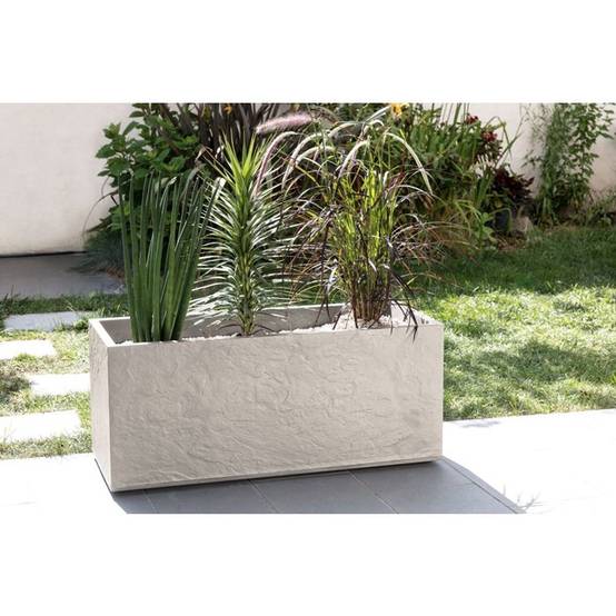 Eda - Jardinière rectangulaire Volcania effet pierre 99,5 x 39,5 x 43,5 cm - Beige calcaire - Eda - Image 3