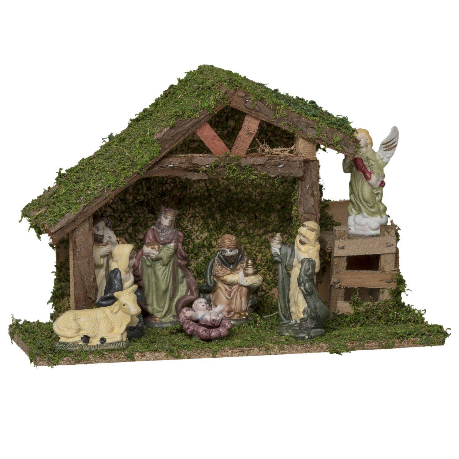 Fééric Lights & Christmas - Crèche de Noël en bois et ses 8 santons en porcelaine - Féérie Lights & Christmas - Imagen 1