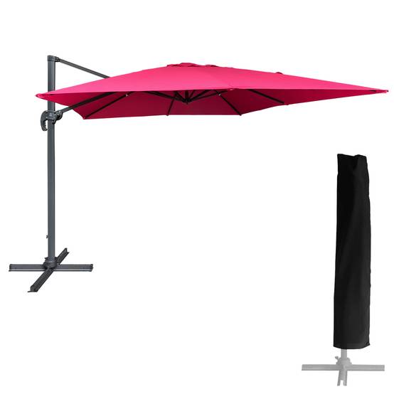 Parasol déporté MOLOKAI carré 3x3m fuchsia + housse - HAPPY GARDEN - Image 1
