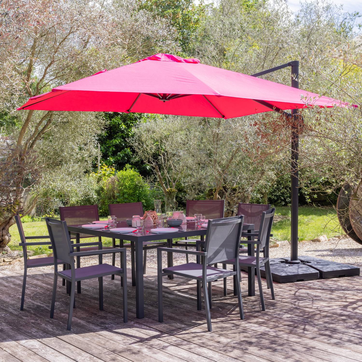 Parasol déporté MOLOKAI carré 3x3m fuchsia + housse - HAPPY GARDEN - Image 2