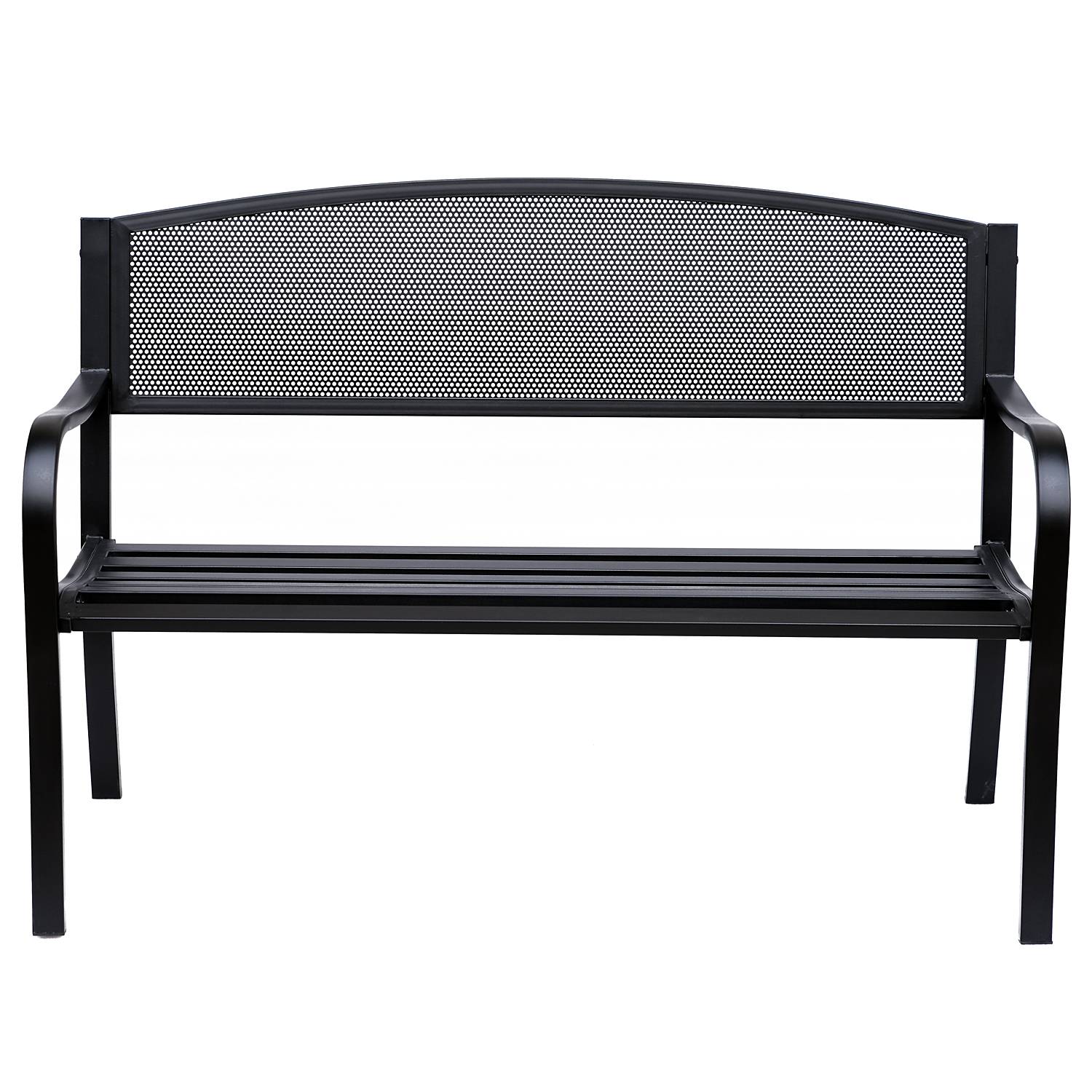 ComfortXL - Banc de jardin acier noir 127 x 60 x 87 cm terrasse extérieur 2 places robuste avec dossier ajouré design - Image 2