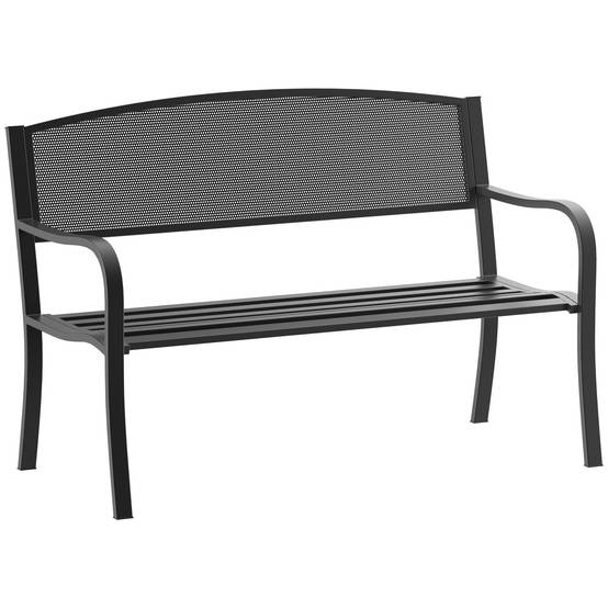 ComfortXL - Banc de jardin acier noir 127 x 60 x 87 cm terrasse extérieur 2 places robuste avec dossier ajouré design - Image 10