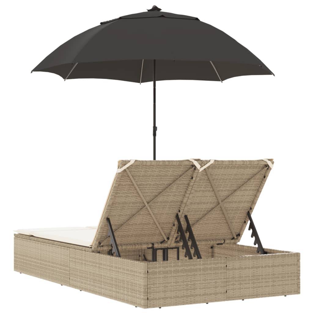 Vidaxl - Chaise longue double avec coussins et parasol beige poly rotin vidaXL 368085 - Image 7