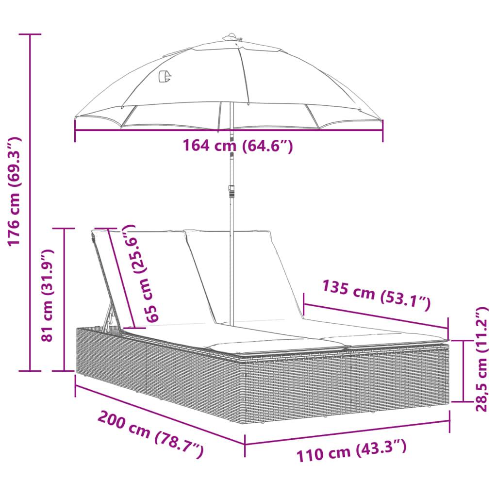 Vidaxl - Chaise longue double avec coussins et parasol beige poly rotin vidaXL 368085 - Image 3