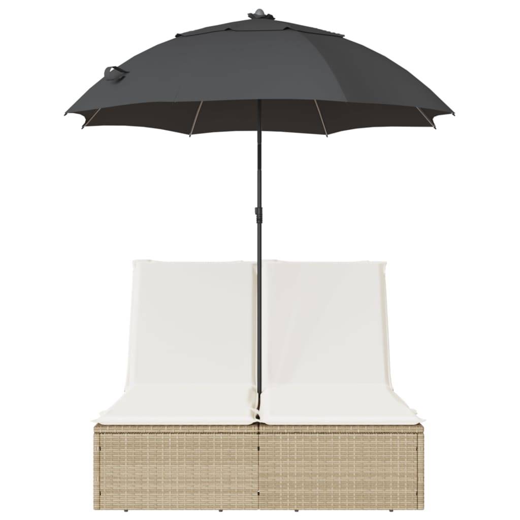 Vidaxl - Chaise longue double avec coussins et parasol beige poly rotin vidaXL 368085 - Image 5