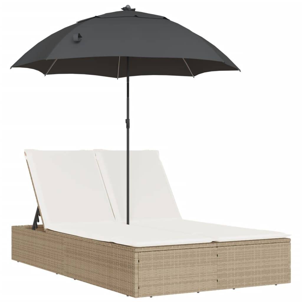 Vidaxl - Chaise longue double avec coussins et parasol beige poly rotin vidaXL 368085 - Image 2