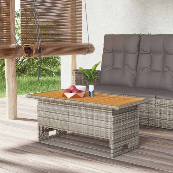 Table de jardin gris bois d'acacia et résine tressée 100 x 50 x 43/63 cm - PANGIVO - Image 1