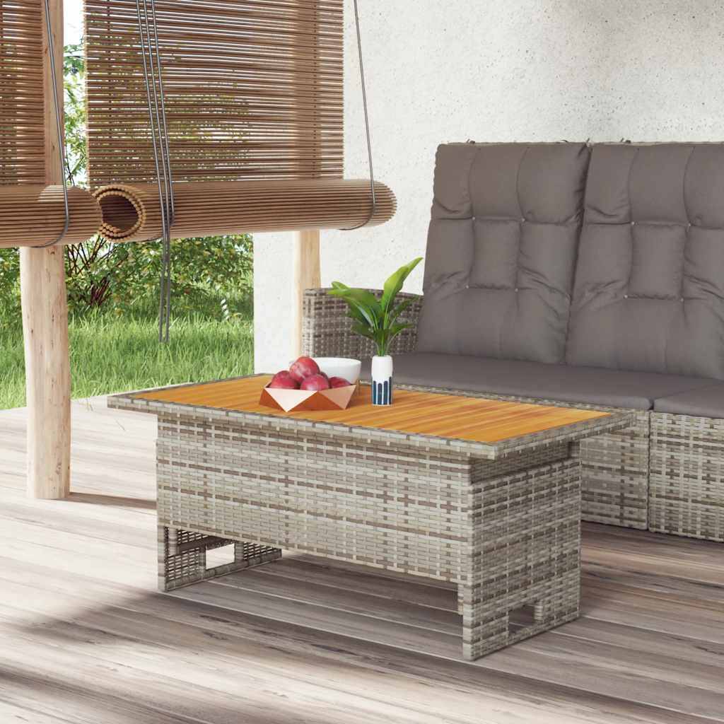 Table de jardin gris bois d'acacia et résine tressée 100 x 50 x 43/63 cm - PANGIVO - Image 1