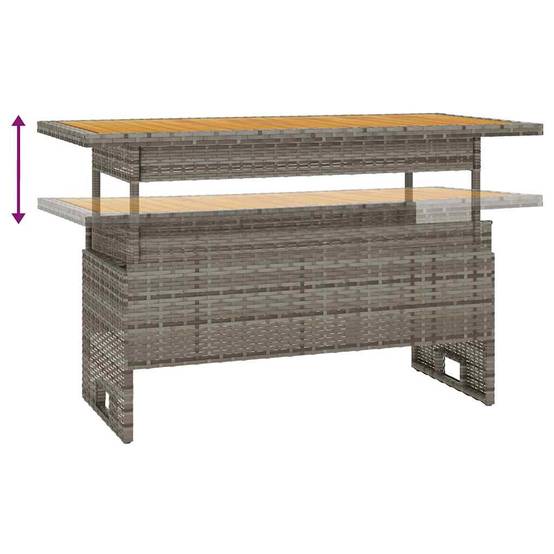 Table de jardin gris bois d'acacia et résine tressée 100 x 50 x 43/63 cm - PANGIVO - Image 5