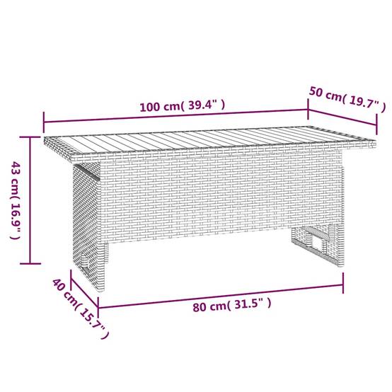 Table de jardin gris bois d'acacia et résine tressée 100 x 50 x 43/63 cm - PANGIVO - Image 7