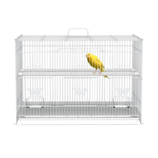 Cage pour oiseaux 60x41x41 cm, volière métallique avec mangeoires, 2 perchoirs, 3 portes et poignée, blanche - Image 2