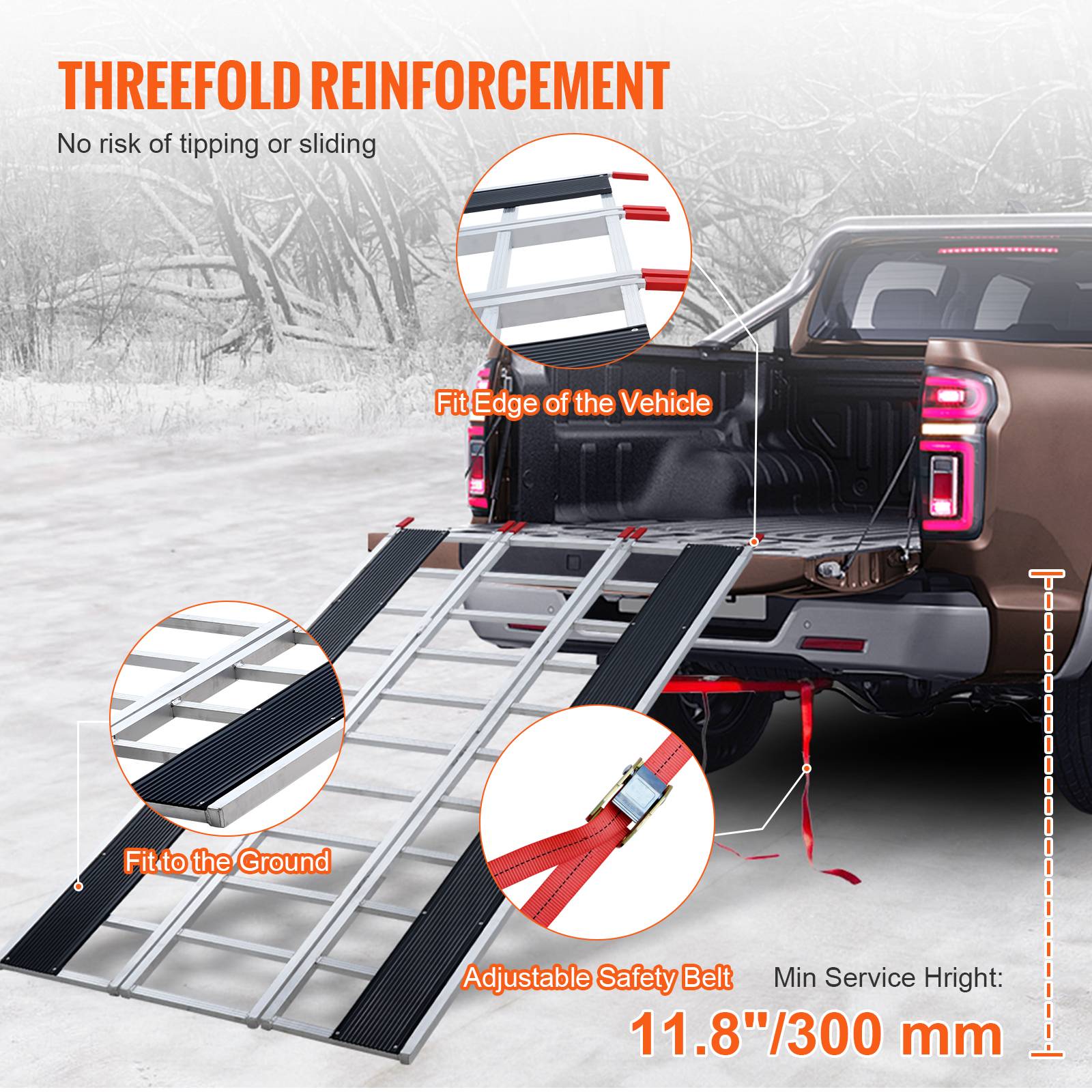 VEVOR Rampes pliables aluminium extra larges 85"x54", capacité 1500 lb, 3 pièces pour moto, VTT, tracteur, tondeuse. - Image 6