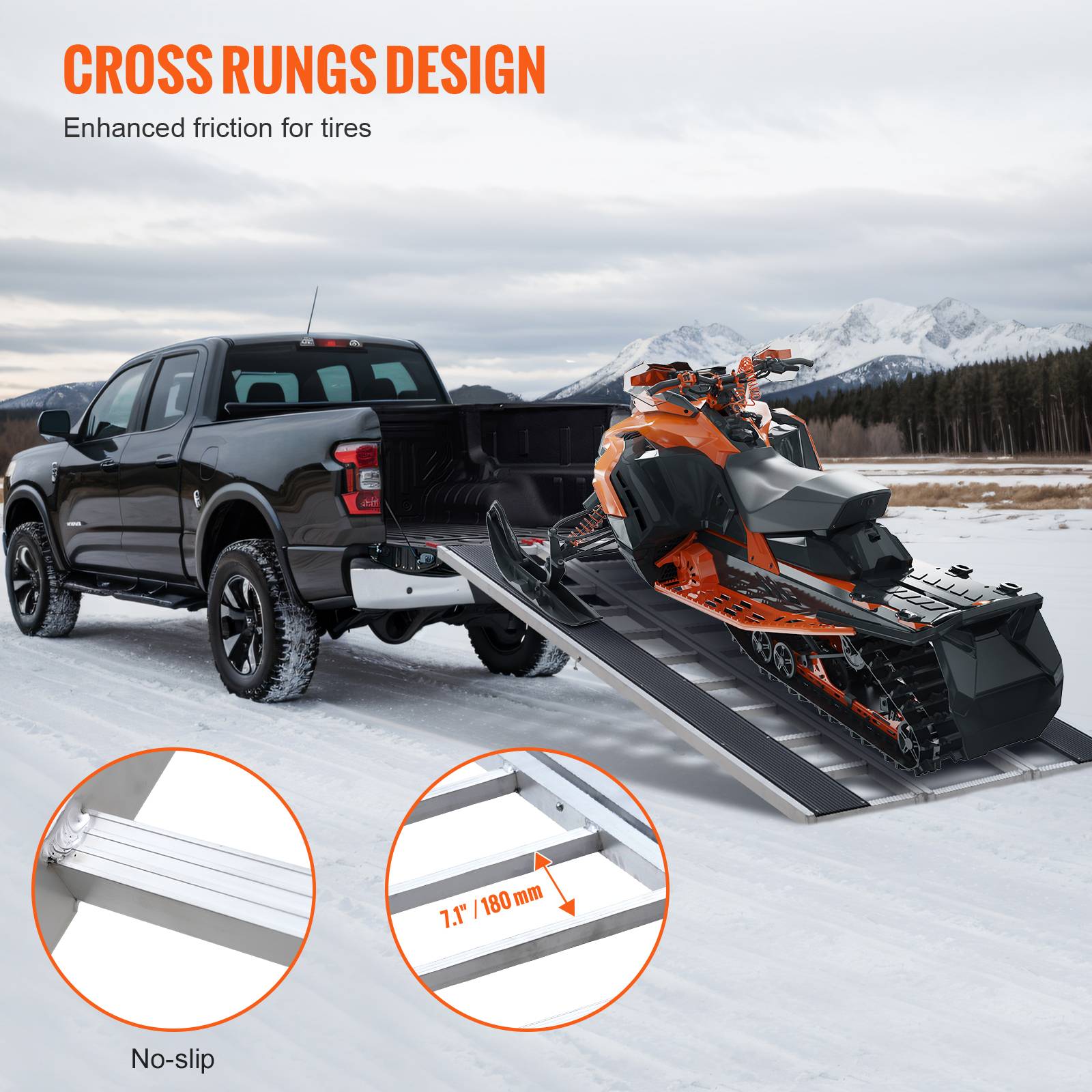 VEVOR Rampes pliables aluminium extra larges 85"x54", capacité 1500 lb, 3 pièces pour moto, VTT, tracteur, tondeuse. - Image 4