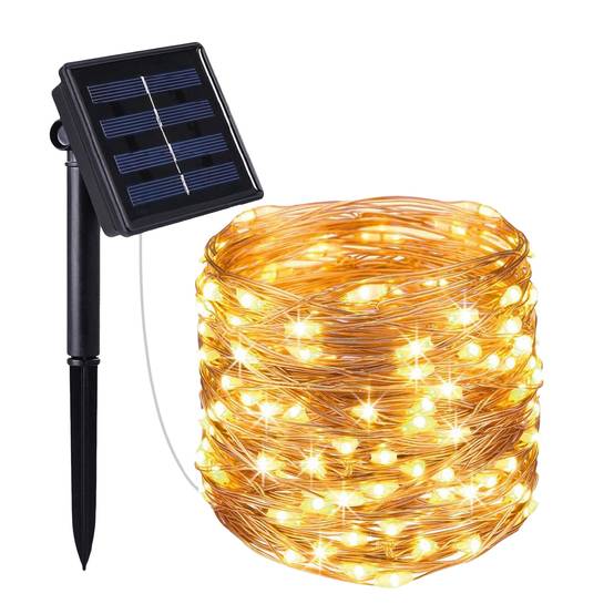Guirlande solaire extérieur lumineuse jardin, terrasse - Ampoules LED 8 modes - 22 m - Blanc chaud - Linxor - Image 1