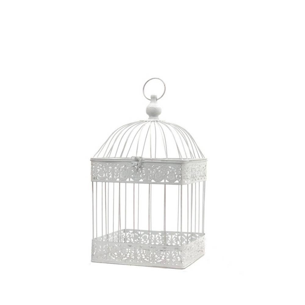 Cage à oiseaux décorative ancienne métal blanc 18x18x40cm Chemin de campagne - Imagen 1