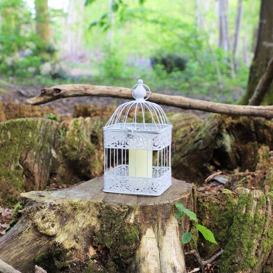 Cage à oiseaux décorative ancienne métal blanc 18x18x40cm Chemin de campagne - Imagen 2