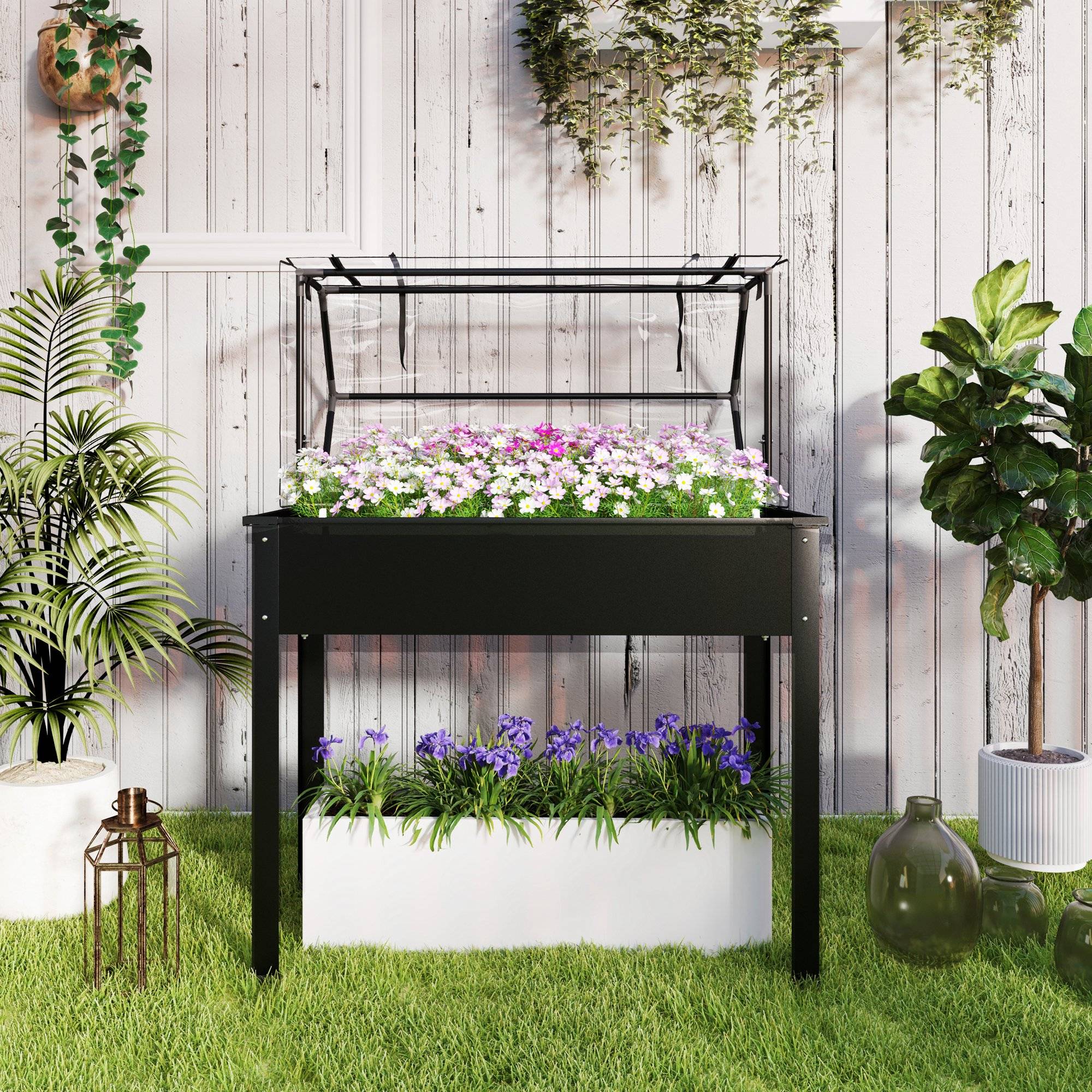 PANGIVO - Potager sur pied avec serre métal noir 100 x 48 x 124 cm - PANGIVO - Image 10