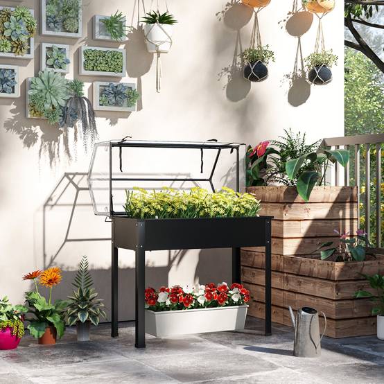 PANGIVO - Potager sur pied avec serre métal noir 100 x 48 x 124 cm - PANGIVO - Image 4