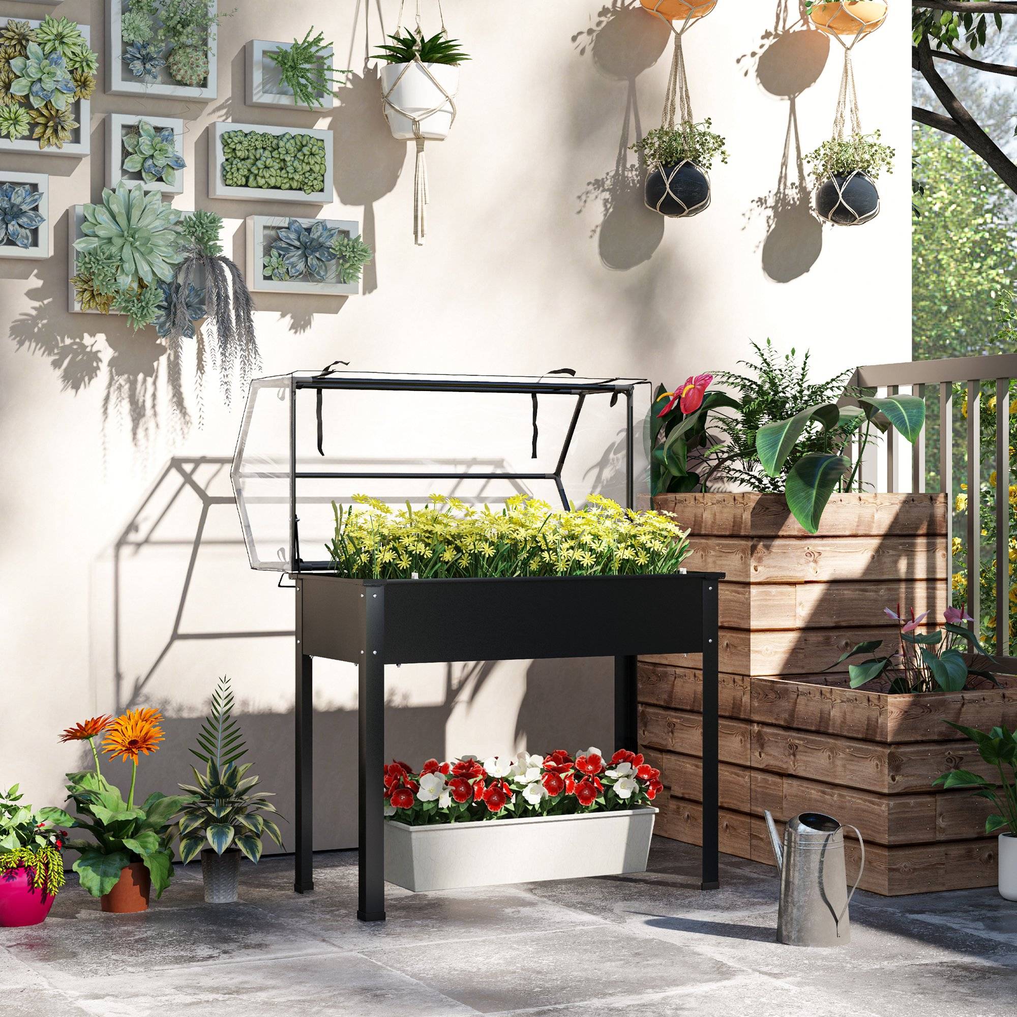PANGIVO - Potager sur pied avec serre métal noir 100 x 48 x 124 cm - PANGIVO - Image 4