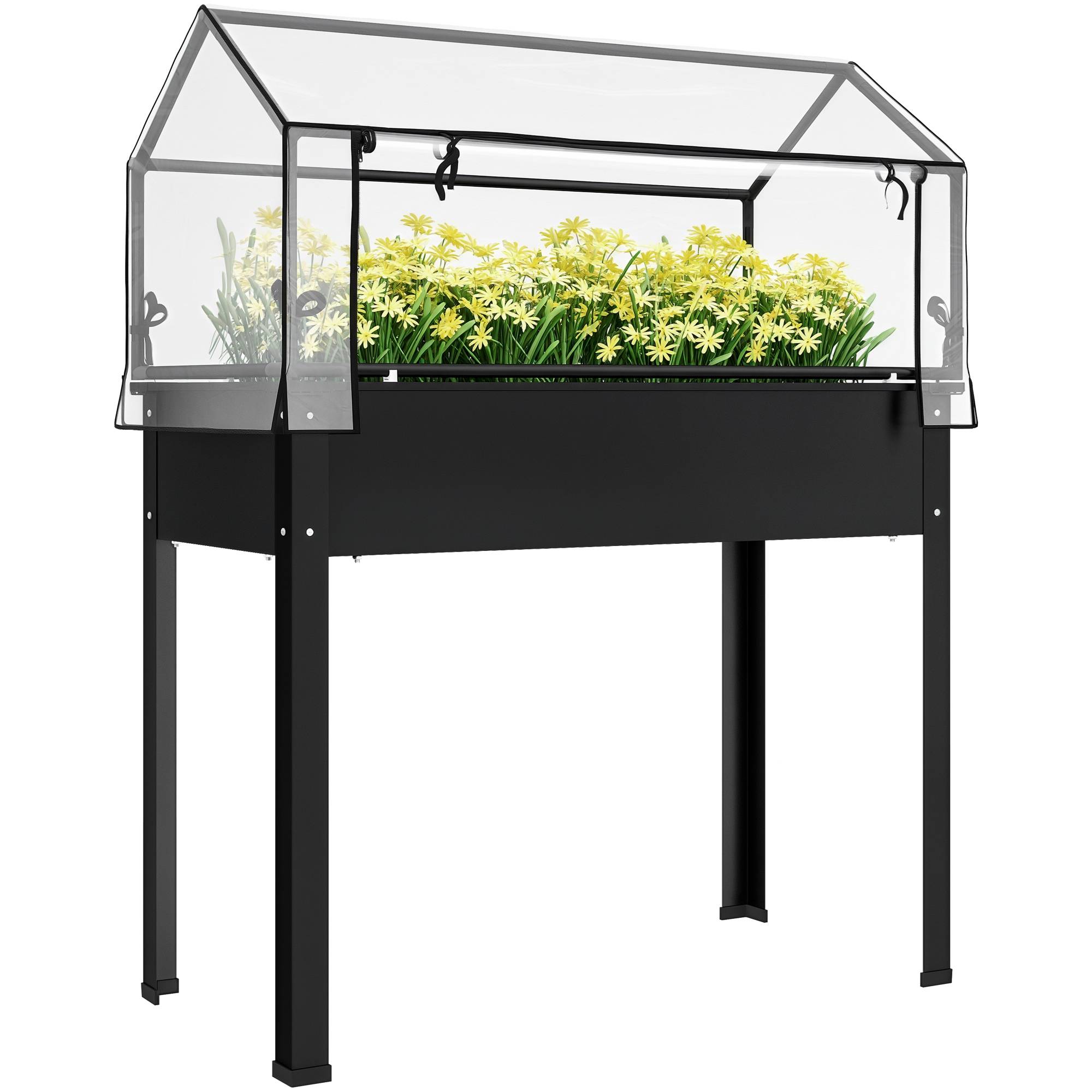 PANGIVO - Potager sur pied avec serre métal noir 100 x 48 x 124 cm - PANGIVO - Image 1