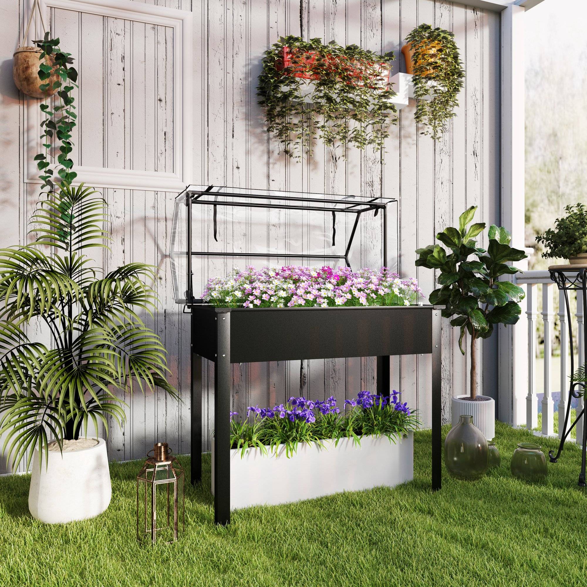 PANGIVO - Potager sur pied avec serre métal noir 100 x 48 x 124 cm - PANGIVO - Image 3