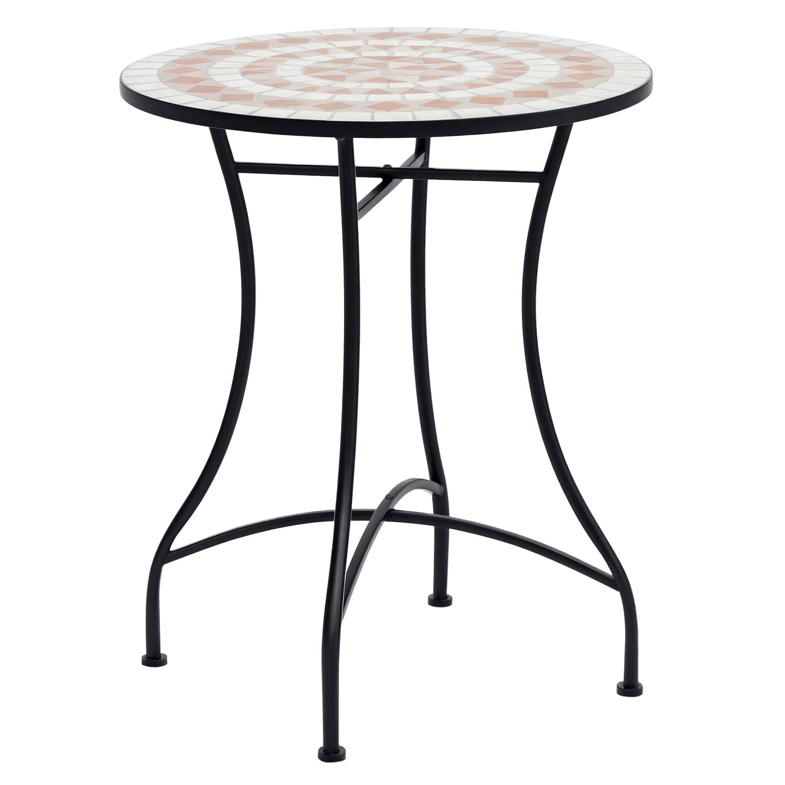 Table d'appoint jardin métal céramique extérieur plateau mosaïque 60x71cm noir - ComfortXL Outdoor Living - Image 1