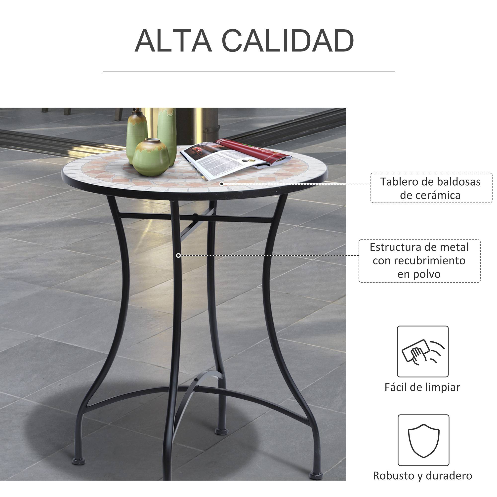 Table d'appoint jardin métal céramique extérieur plateau mosaïque 60x71cm noir - ComfortXL Outdoor Living - Image 6