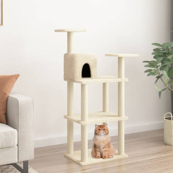 Arbre à chat bois et sisal crème 66 x 41 x 118.5 cm - PANGIVO - Image 1
