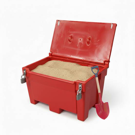 Bac à sable incendie/ à sel de déneigement 200l+grenouilleres+cadenas+pelle-plast'up rotomoulage - Image 2