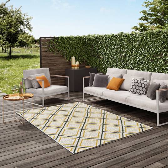 Decoweb - Tapis d’extérieur ou de salon - Motifs losanges - Jaune et noir - 200 x 290 cm - Decoweb - Imagen 2