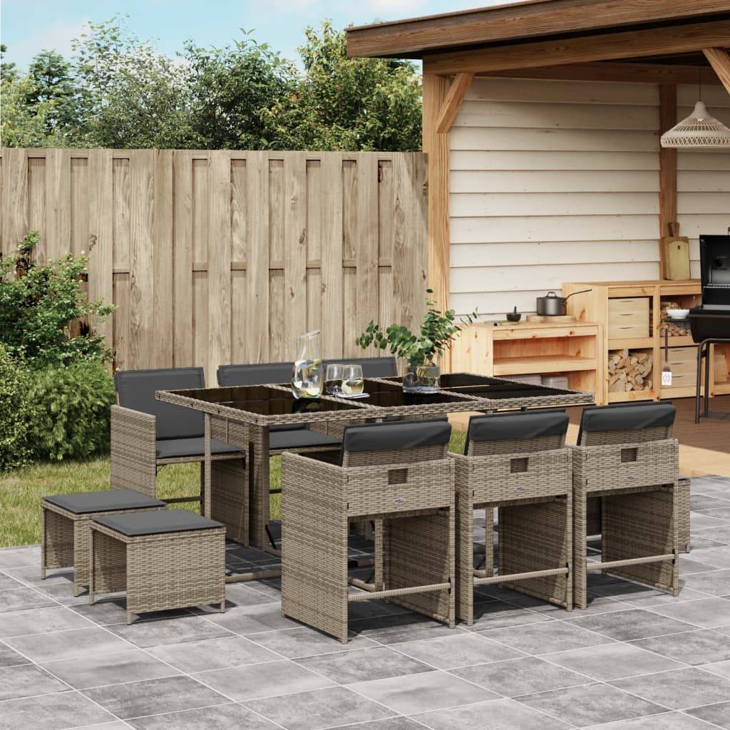 Salon de Jardin Encastrable 10 Places Résine Tressée et Tabourets Gris 165cm – ComfortXL Outdoor Living