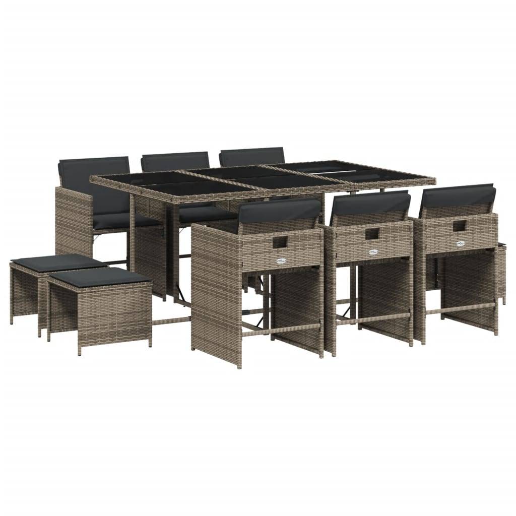 ComfortXL - Salon de Jardin Encastrable 10 Places Résine Tressée et Tabourets Gris 165cm – ComfortXL Outdoor Living - Image 2