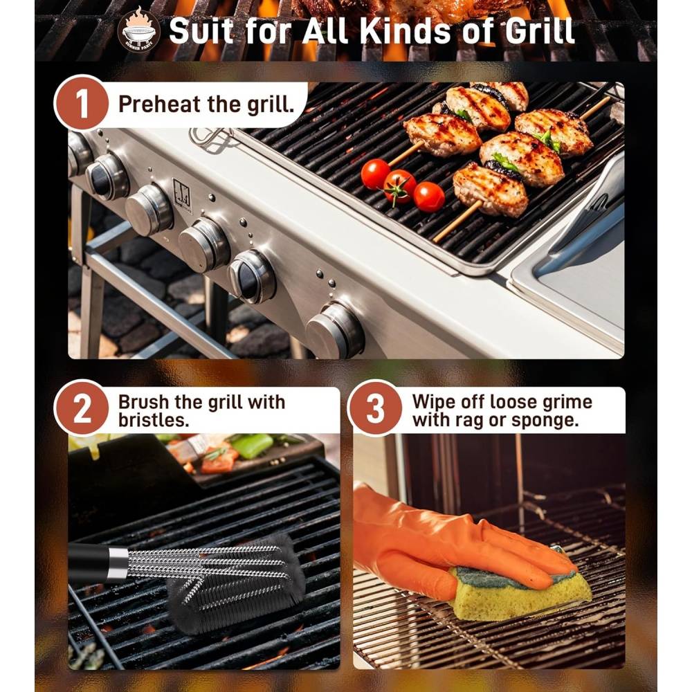 Brosse triangle nettoyage grille barbecue 45,7cm - Poignée anti-chaleur-Living123 - Image 5