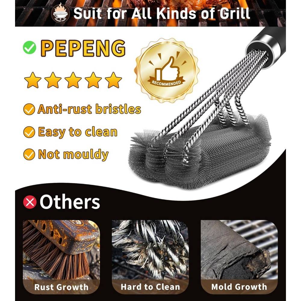 Brosse triangle nettoyage grille barbecue 45,7cm - Poignée anti-chaleur-Living123 - Image 3
