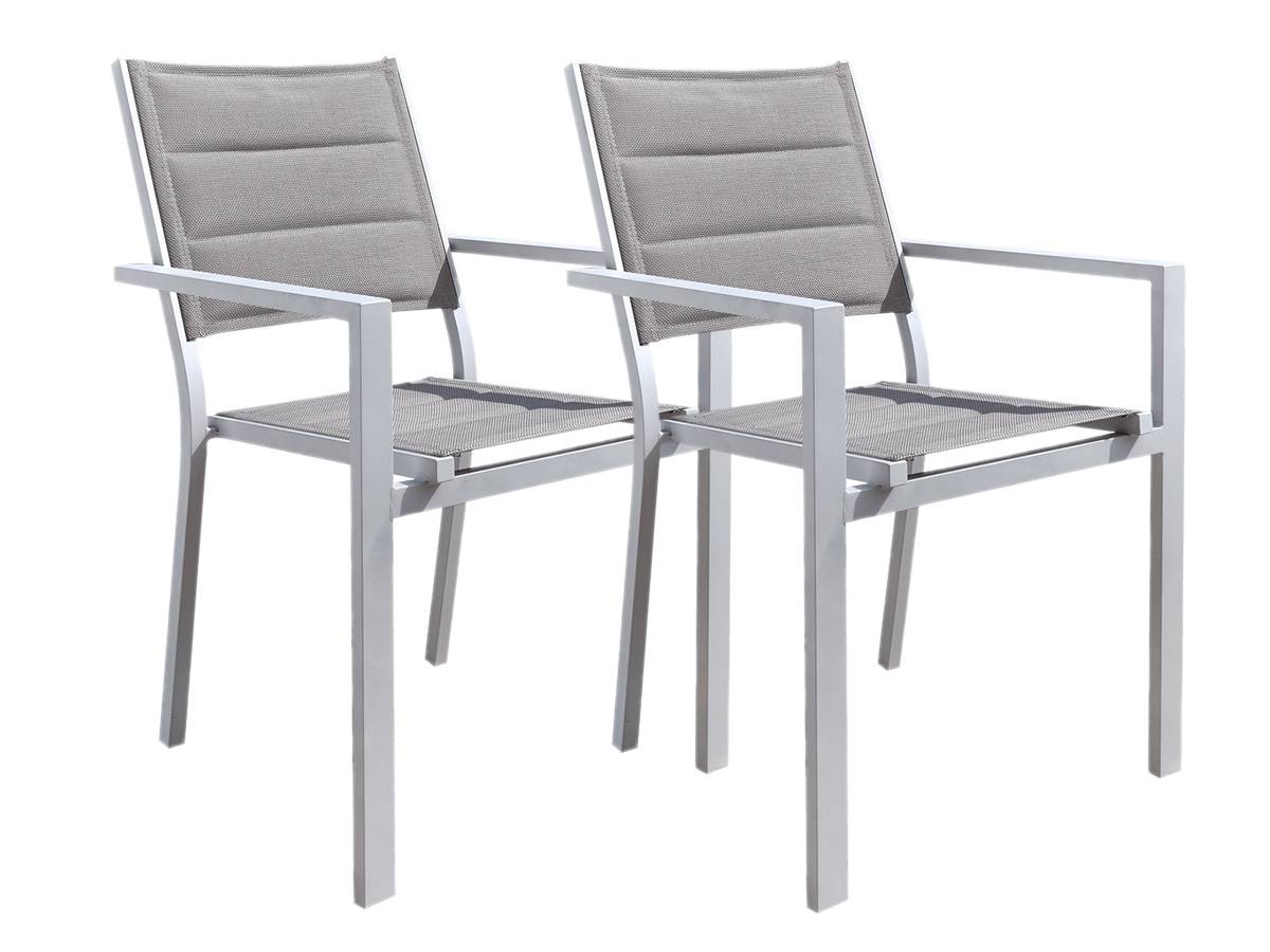 Lot de 2 Fauteuils de jardin en aluminium et textilène matelassé gris, empilable, Ibiza Perle - Jardiline - Imagen 1