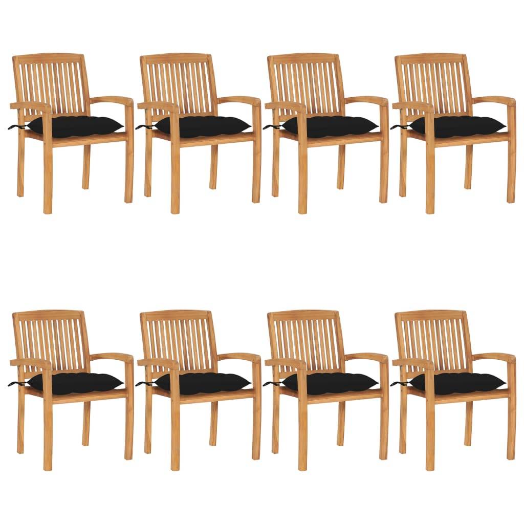 Chaises de jardin empilables Teck solide noir 60 x 57.5 x 90 cm, Poids :83.4kg - PANGIVO - Image 1