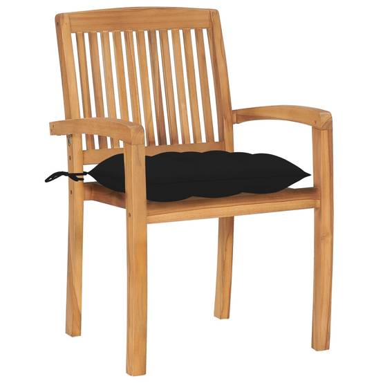 Chaises de jardin empilables Teck solide noir 60 x 57.5 x 90 cm, Poids :83.4kg - PANGIVO - Image 3