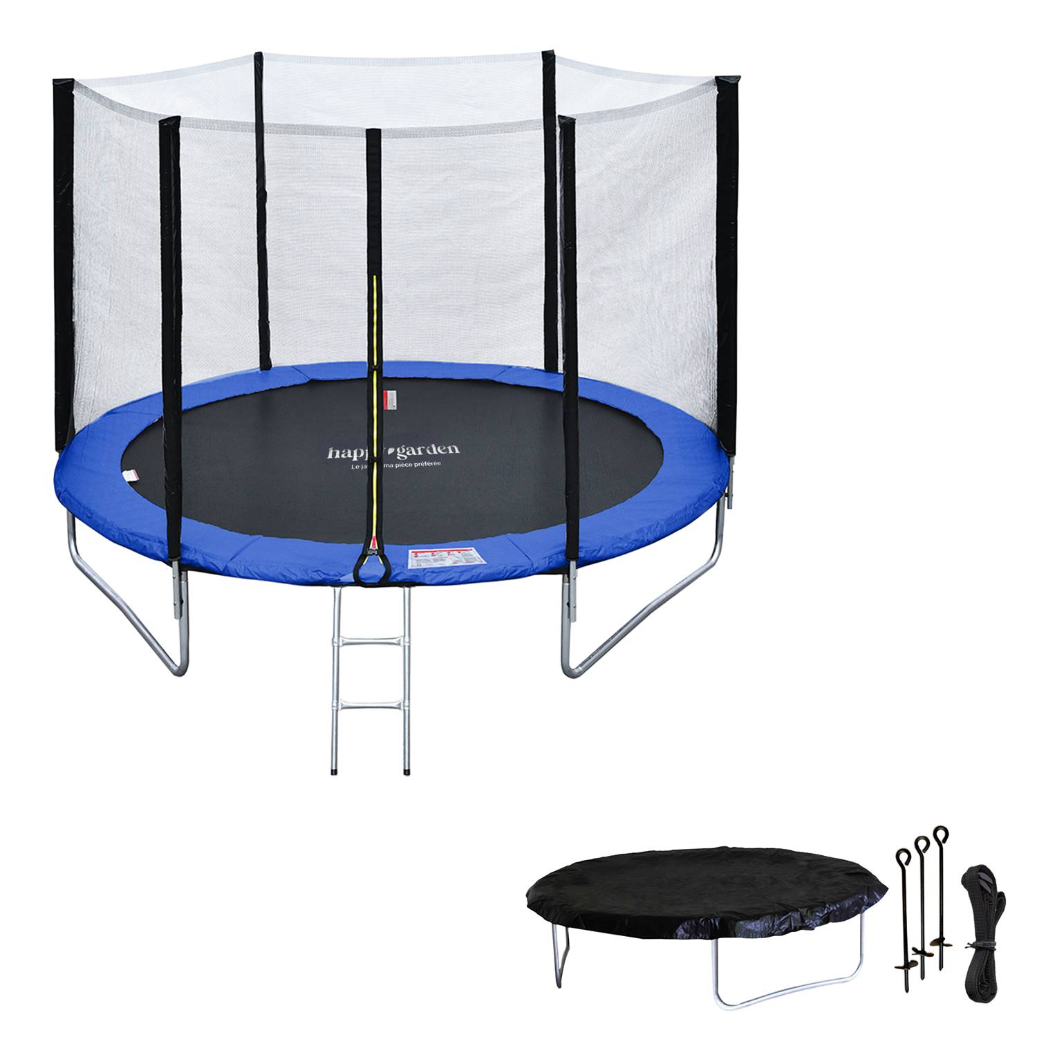 Happy Garden - Pack Premium Trampoline 180cm réversible vert / bleu CAIRNS + filet, échelle, bâche et kit d'ancrage - HAPPY GARDEN - Imagen 3