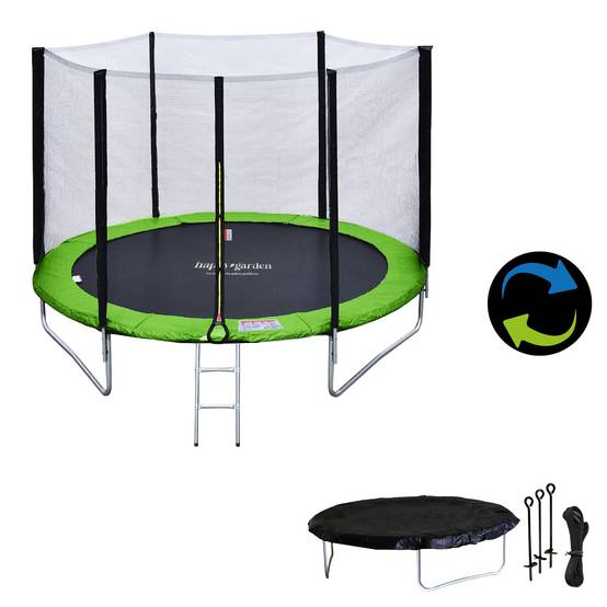 Happy Garden - Pack Premium Trampoline 180cm réversible vert / bleu CAIRNS + filet, échelle, bâche et kit d'ancrage - HAPPY GARDEN - Imagen 2