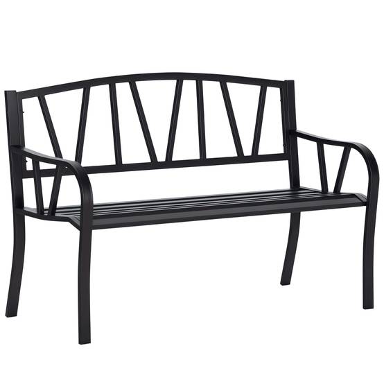 Banc de jardin en métal noir imperméable, banc d'extérieur 2 places en fer, 128 x 56 x 86 cm - Image 1