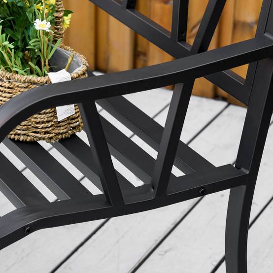 Banc de jardin en métal noir imperméable, banc d'extérieur 2 places en fer, 128 x 56 x 86 cm - Image 10